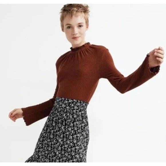 Madewell Texture & Thread Ruffled Mockneck Top Women's Size XS in Rust - Picture 1 of 10